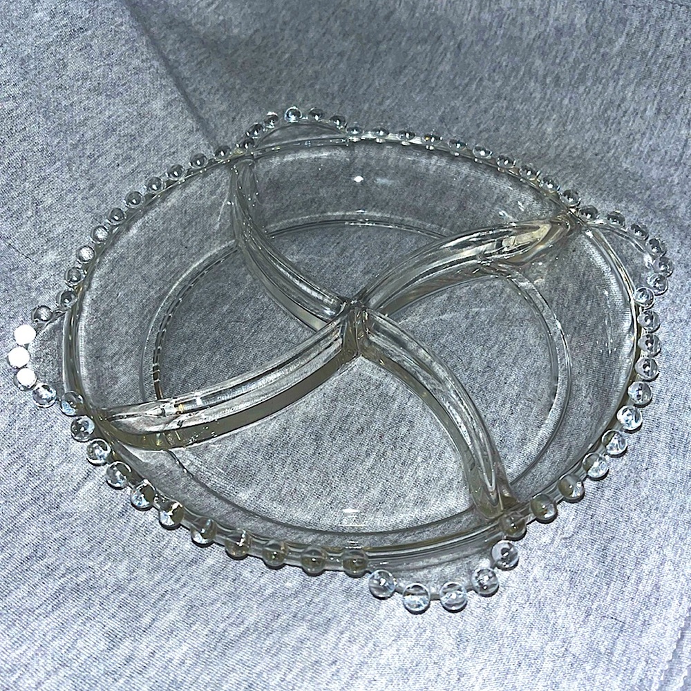 Candlewick Clear 4 Section Part Relish Condiment Holiday Tray Platter Dish 9/10